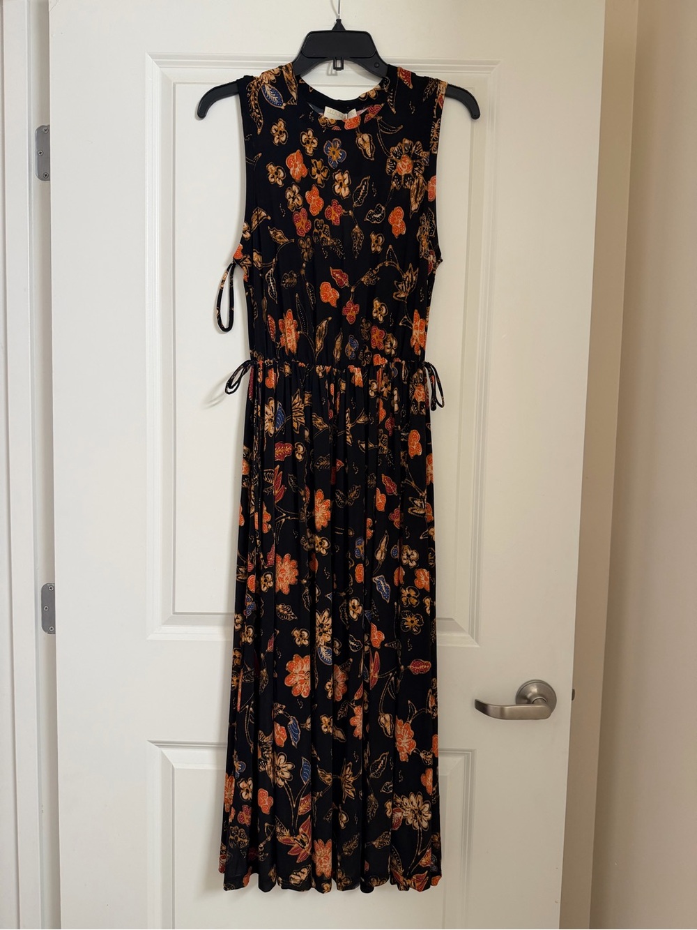 Ulla Johnson Black Maxi Dress with Orange and Blue Floral Print